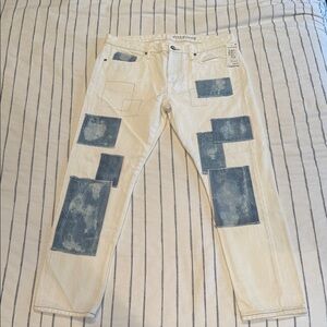 Tortoise Denim White Patchwork Buttonfly Jeans - Size 28